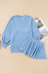 Corded Lantern Sleeve Top Ruffled Mini Skirt Two Piece Dress